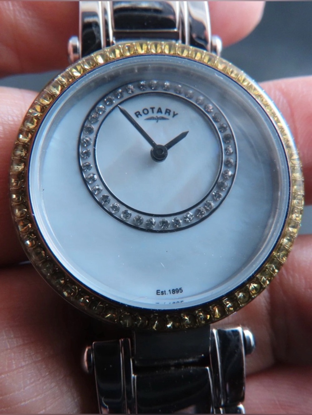 🛍️ Women's ROTARY WATCH! Two-Tone Silver and Gold Bracelet w/ Crystals
